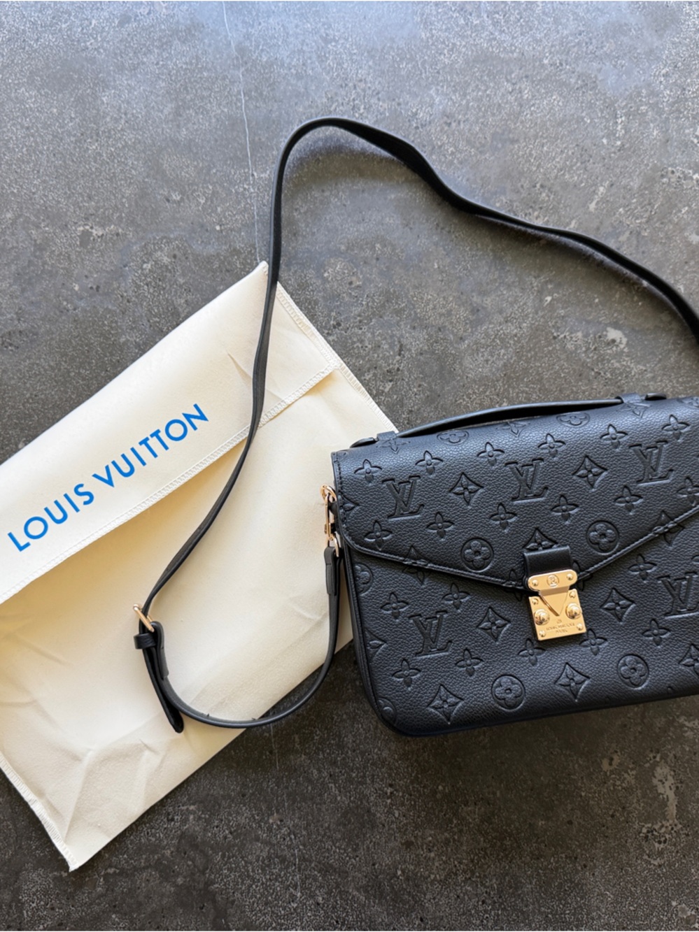 Inspired Black Monogram Embossed Crossbody with Gold Hardware